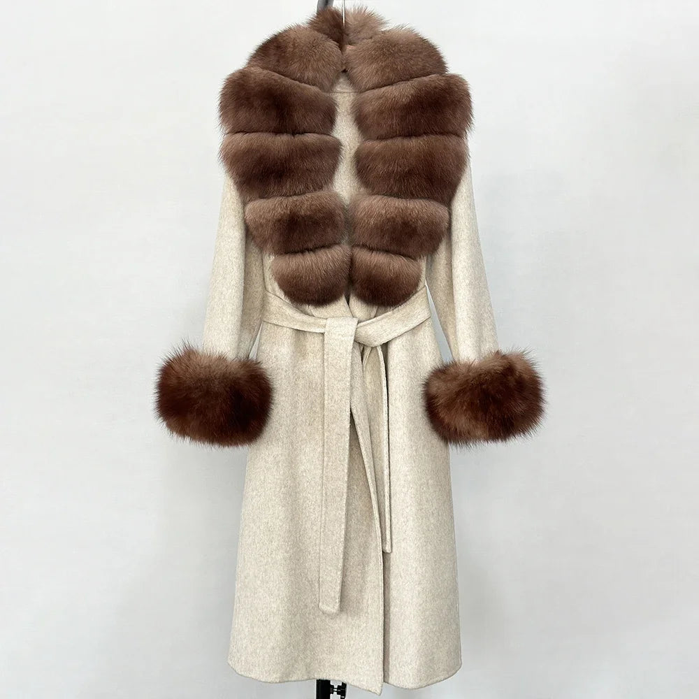 Eleganter Wollmantel mit Echtpelzkragen – Damen Wintermantel aus Wollmischung