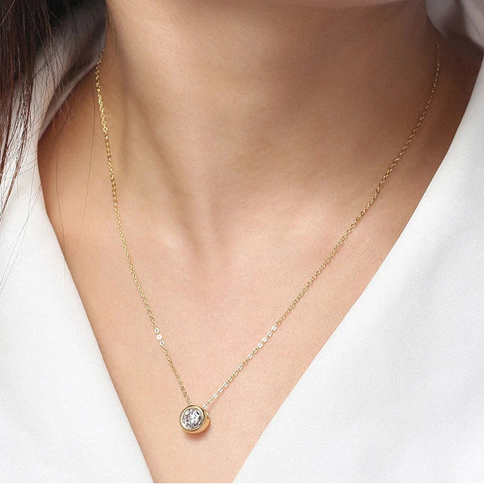 Damen 925 Sterling Silber Halskette – Funkelnder Zirkonia Solitär Anhänger, vergoldet oder platinbeschichtet