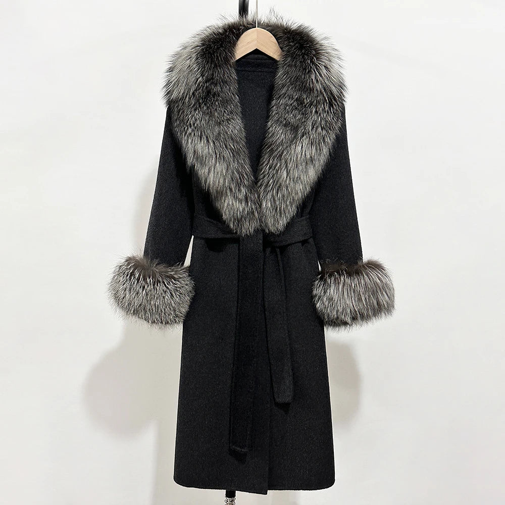 Eleganter Wollmantel mit Echtpelzkragen – Damen Wintermantel aus Wollmischung