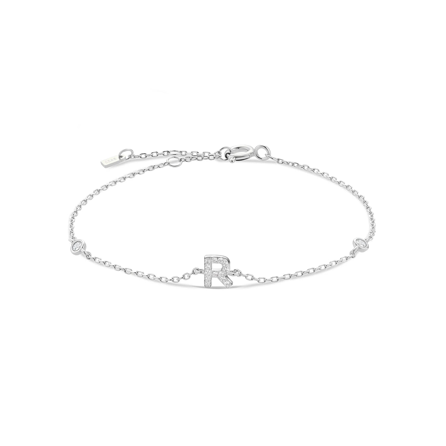 925 Sterling Silber Initial Armband, vergoldet oder platinbeschichtet – Buchstabe A–Z mit Zirkonia
