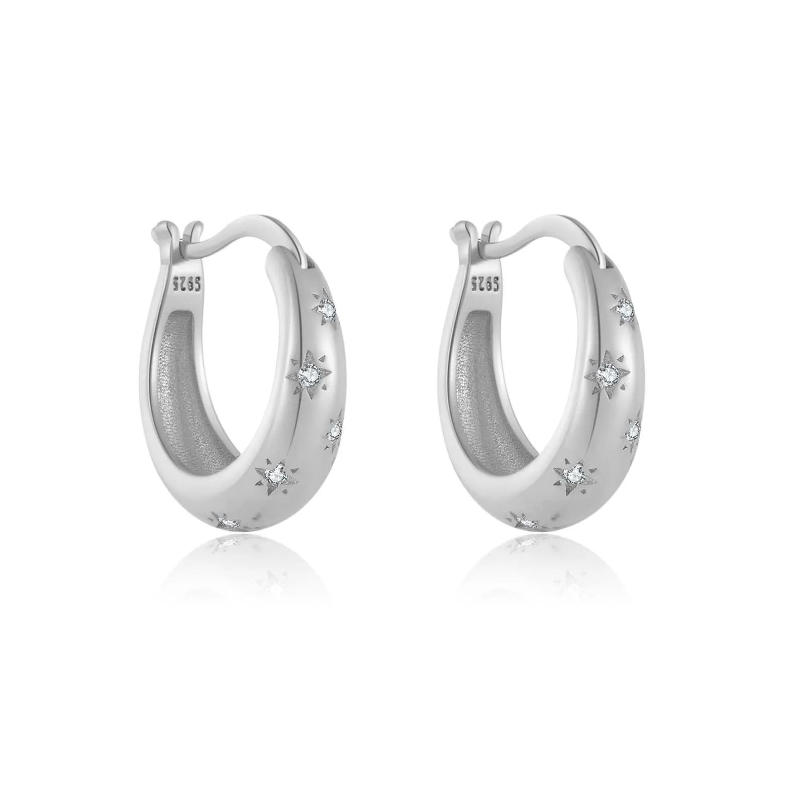 925 Sterling Silber Stern Creolen 10mm – Schlicht & Modern – Vergoldet oder Platinbeschichtet