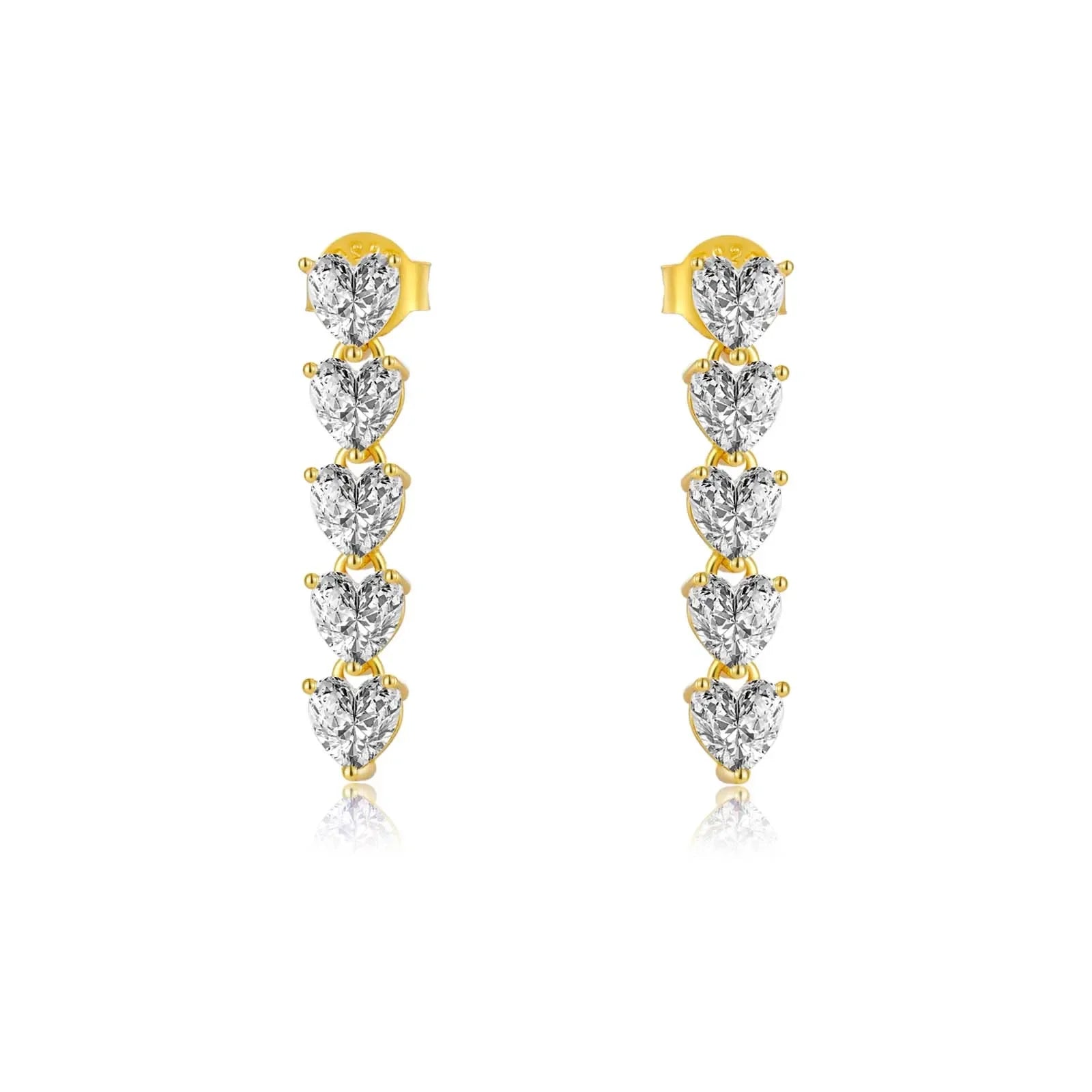 Sterling Silber Herz Ohrringe mit 4mm Zirkonia – Vergoldet oder Platinbeschichtet, Hängend mit Kette, Minimalistisch & Elegant