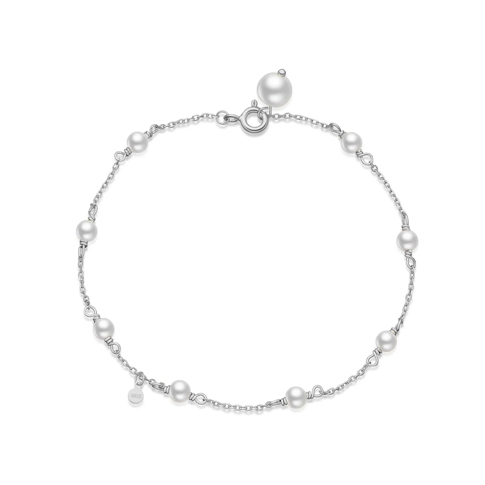 Elegantes Damen Armband aus 925 Sterling Silber, vergoldet oder platinbeschichtet, mit 4mm Perlen und 6mm Details – zeitloser Schmuck