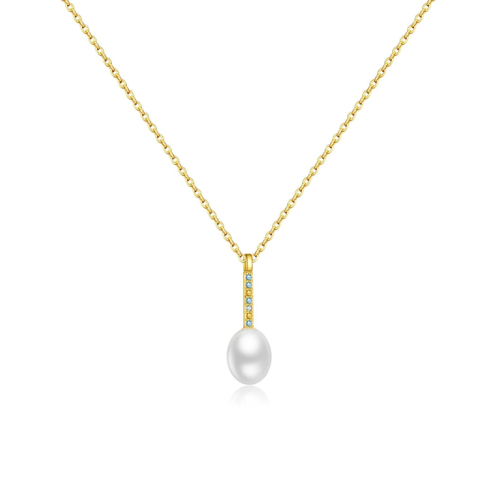 925 Sterling Silber Halskette, vergoldet oder platinbeschichtet, mit Perle & bunten Zirkonia – Geometrischer Anhänger, eleganter Damenschmuck