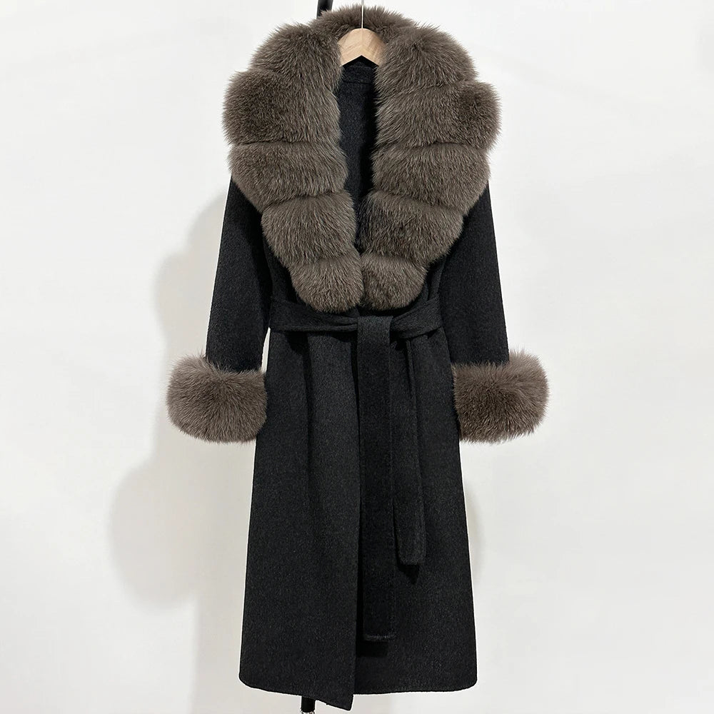 Eleganter Wollmantel mit Echtpelzkragen – Damen Wintermantel aus Wollmischung