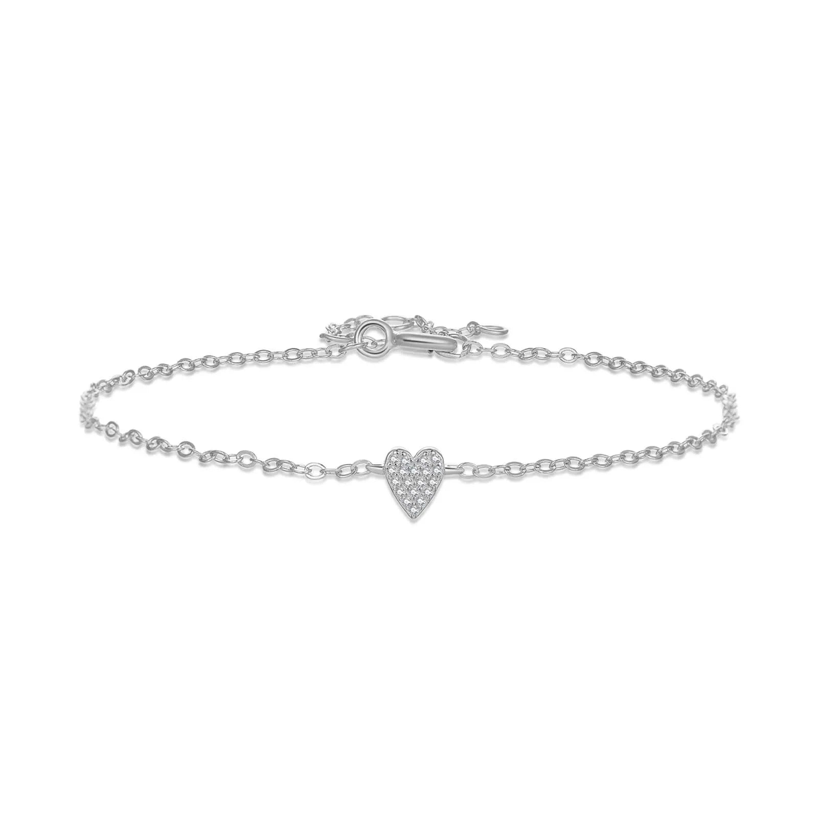 Zartes Damen Armband aus 925 Sterling Silber – Herz Pavé mit Zirkonia, vergoldet oder platinbeschichtet