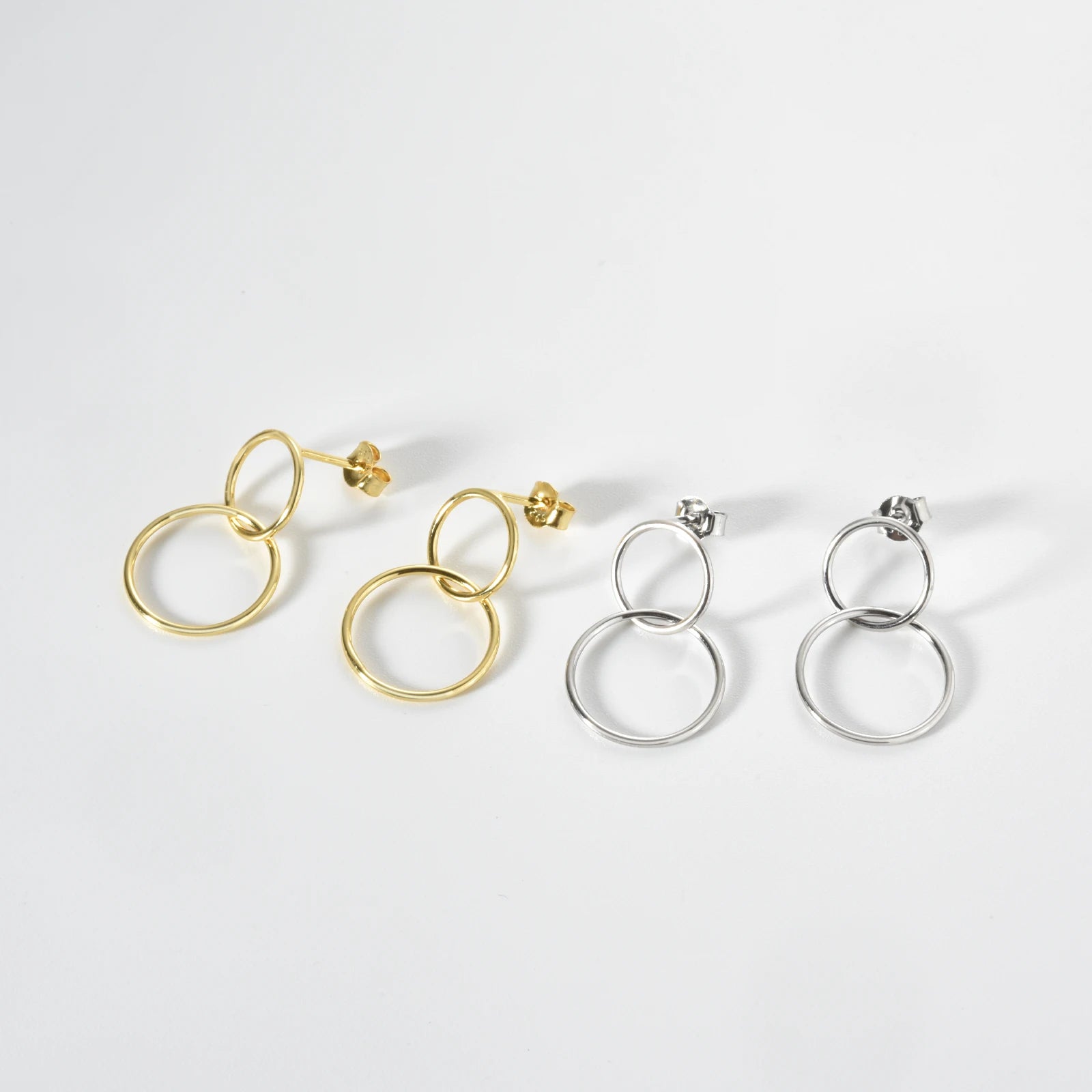 925 Sterling Silber Ohrhänger mit Doppel Kreis – 10mm & 15mm, Minimalistisch & Elegant – Vergoldet oder Platinbeschichtet