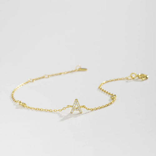 925 Sterling Silber Initial Armband, vergoldet oder platinbeschichtet – Buchstabe A–Z mit Zirkonia