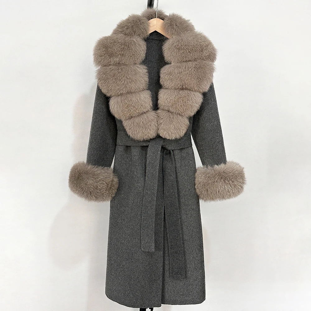 Eleganter Wollmantel mit Echtpelzkragen – Damen Wintermantel aus Wollmischung