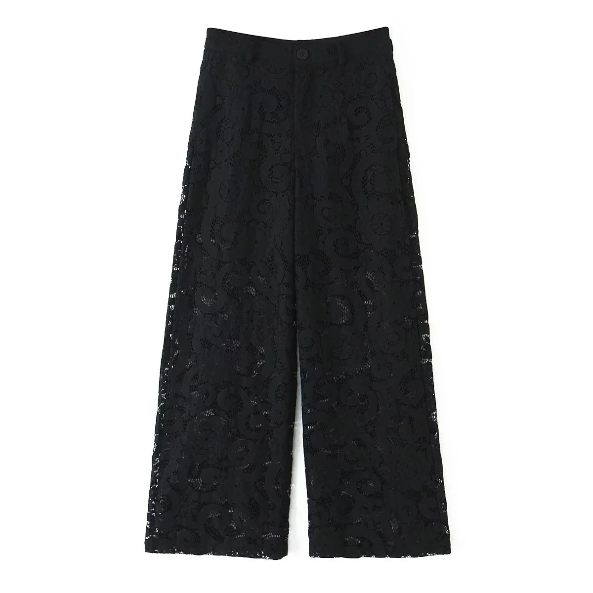 Elegante Damenhose mit Spitze – lockere lange Hose mit Reißverschluss