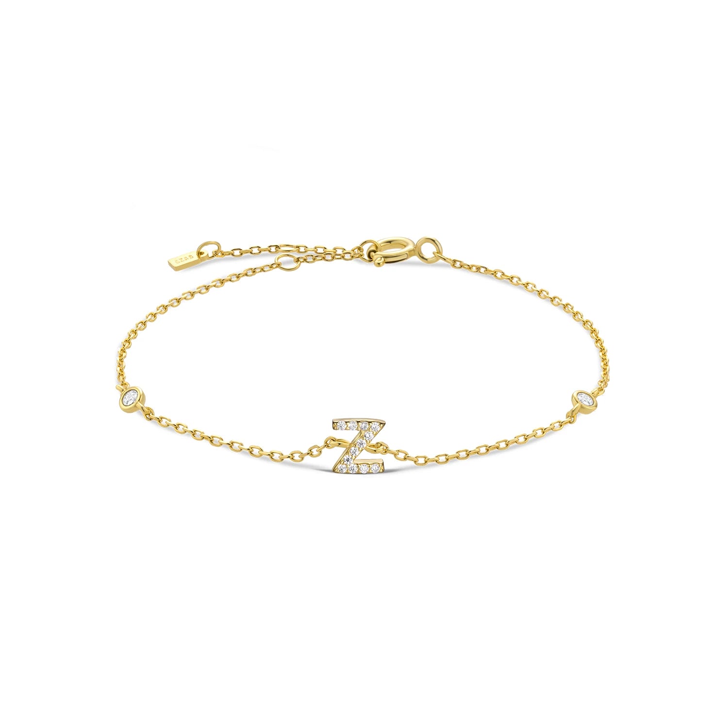 925 Sterling Silber Initial Armband, vergoldet oder platinbeschichtet – Buchstabe A–Z mit Zirkonia