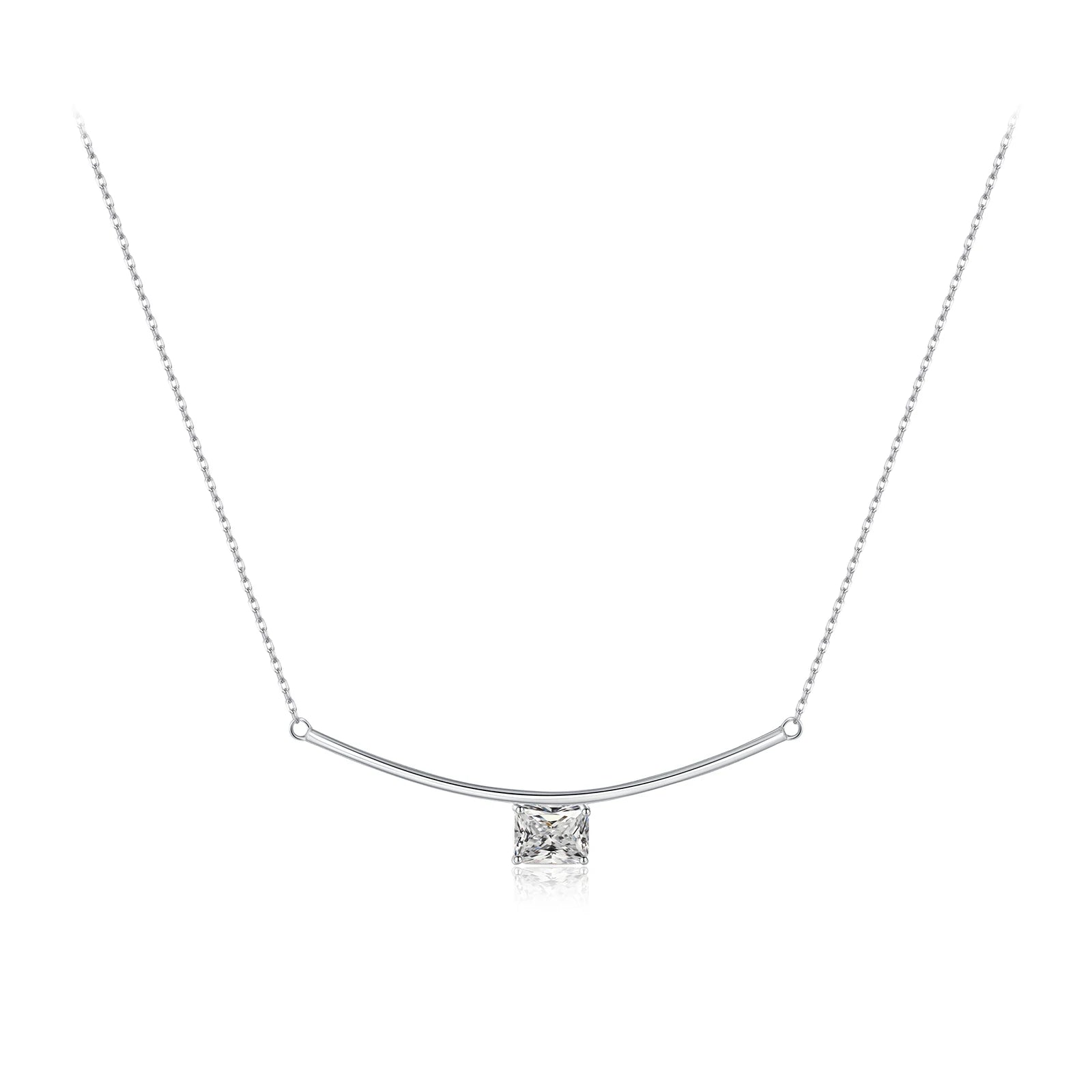 Luxuriöse 925 Sterling Silber Halskette, platinbeschichtet, mit aquamarinblauem & klarem Zirkonia – Geometrischer Anhänger, zart & stilvoll