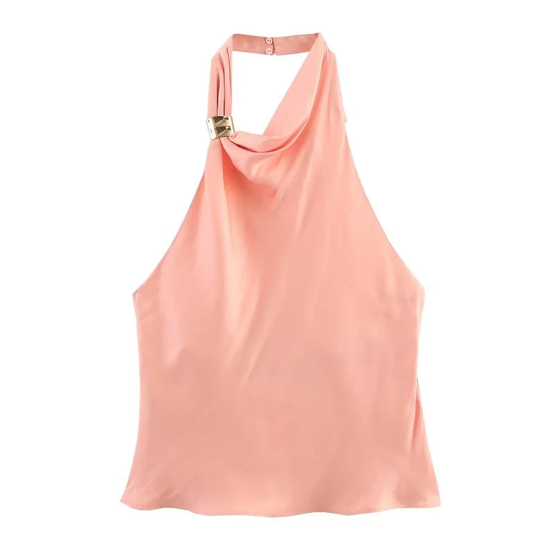 Zweiteiliges Damen-Set – Plissee-Midirock mit rückenfreiem Neckholder-Top