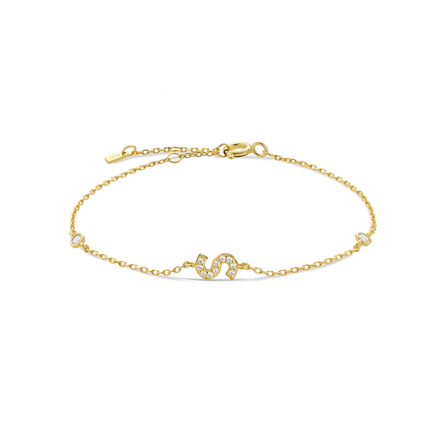 925 Sterling Silber Initial Armband, vergoldet oder platinbeschichtet – Buchstabe A–Z mit Zirkonia
