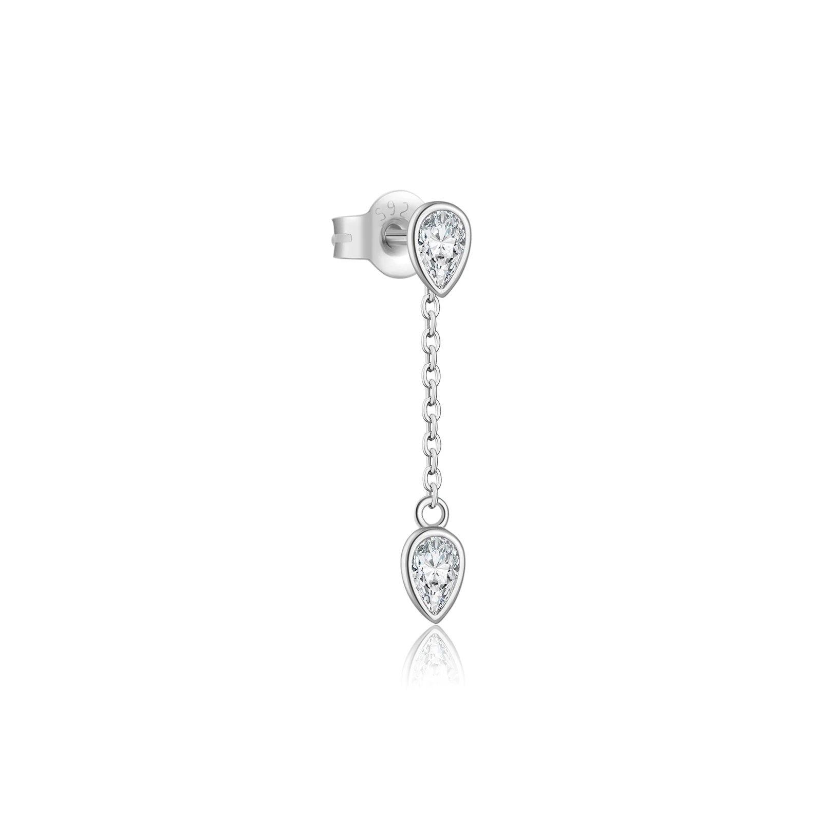 Langer Ohrstecker aus 925 Sterling Silber mit Doppel Tropfen Zirkonia – Elegant & Minimalistisch – Vergoldet oder Platinbeschichtet – Einzelstück (1 Stück)