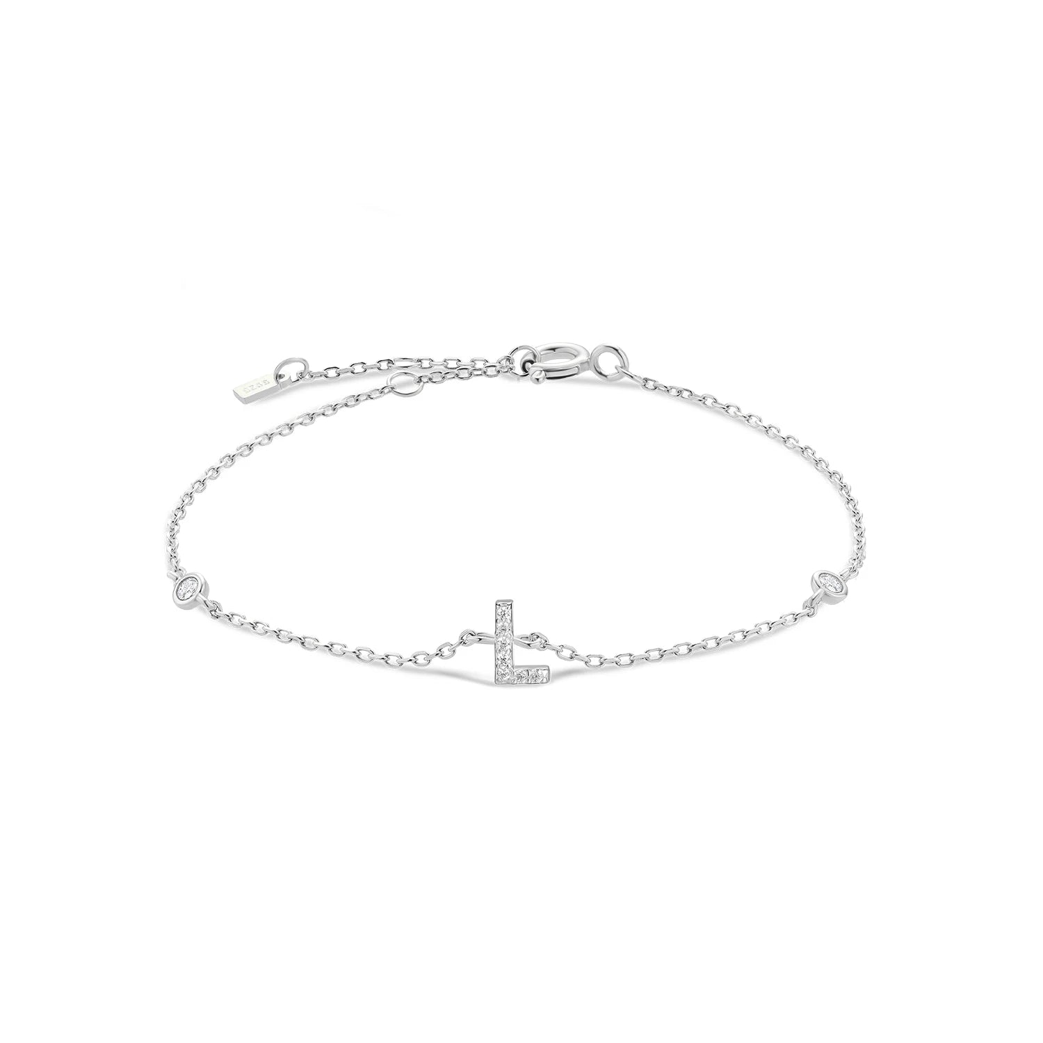 925 Sterling Silber Initial Armband, vergoldet oder platinbeschichtet – Buchstabe A–Z mit Zirkonia