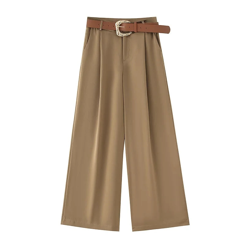 Damen Satin Wide Leg Hose – Elegante High Waist Stoffhose