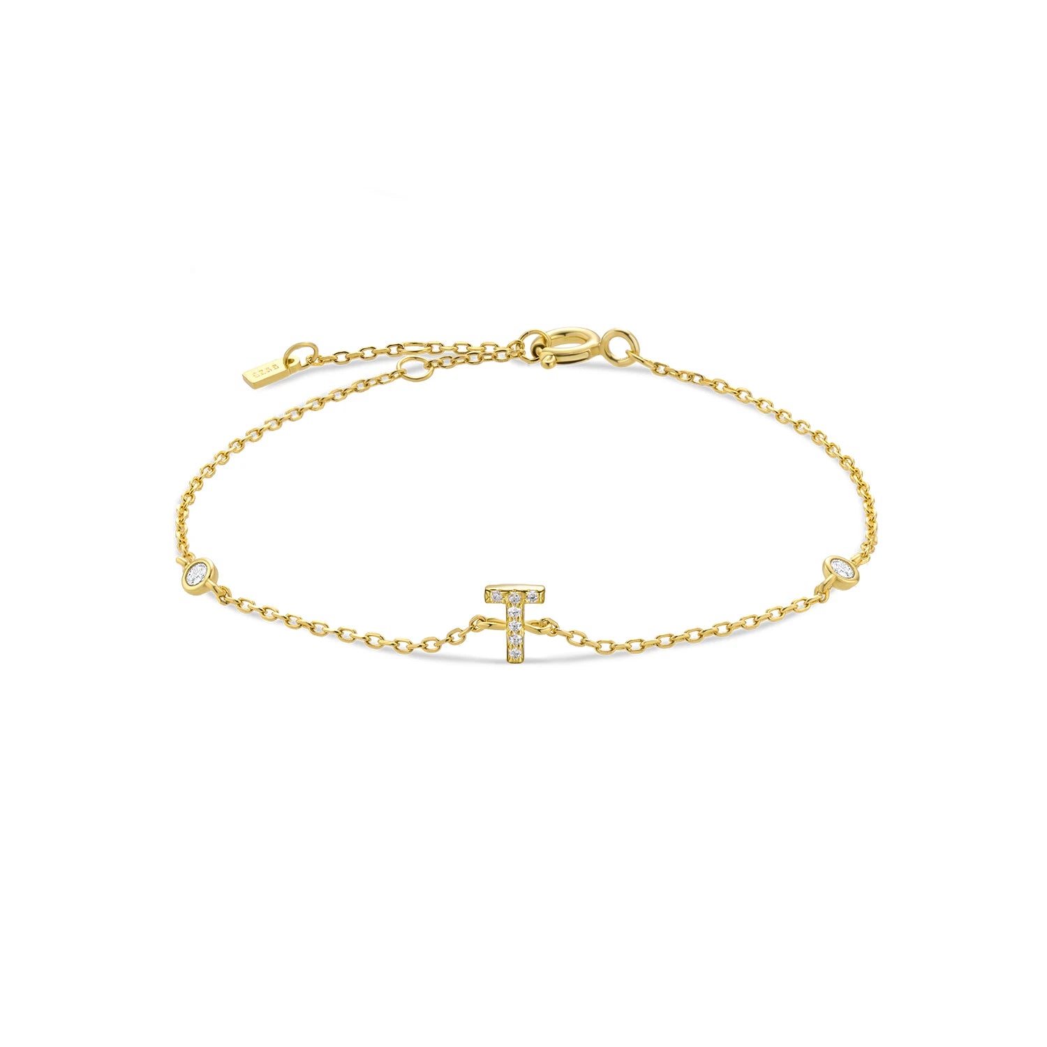 925 Sterling Silber Initial Armband, vergoldet oder platinbeschichtet – Buchstabe A–Z mit Zirkonia