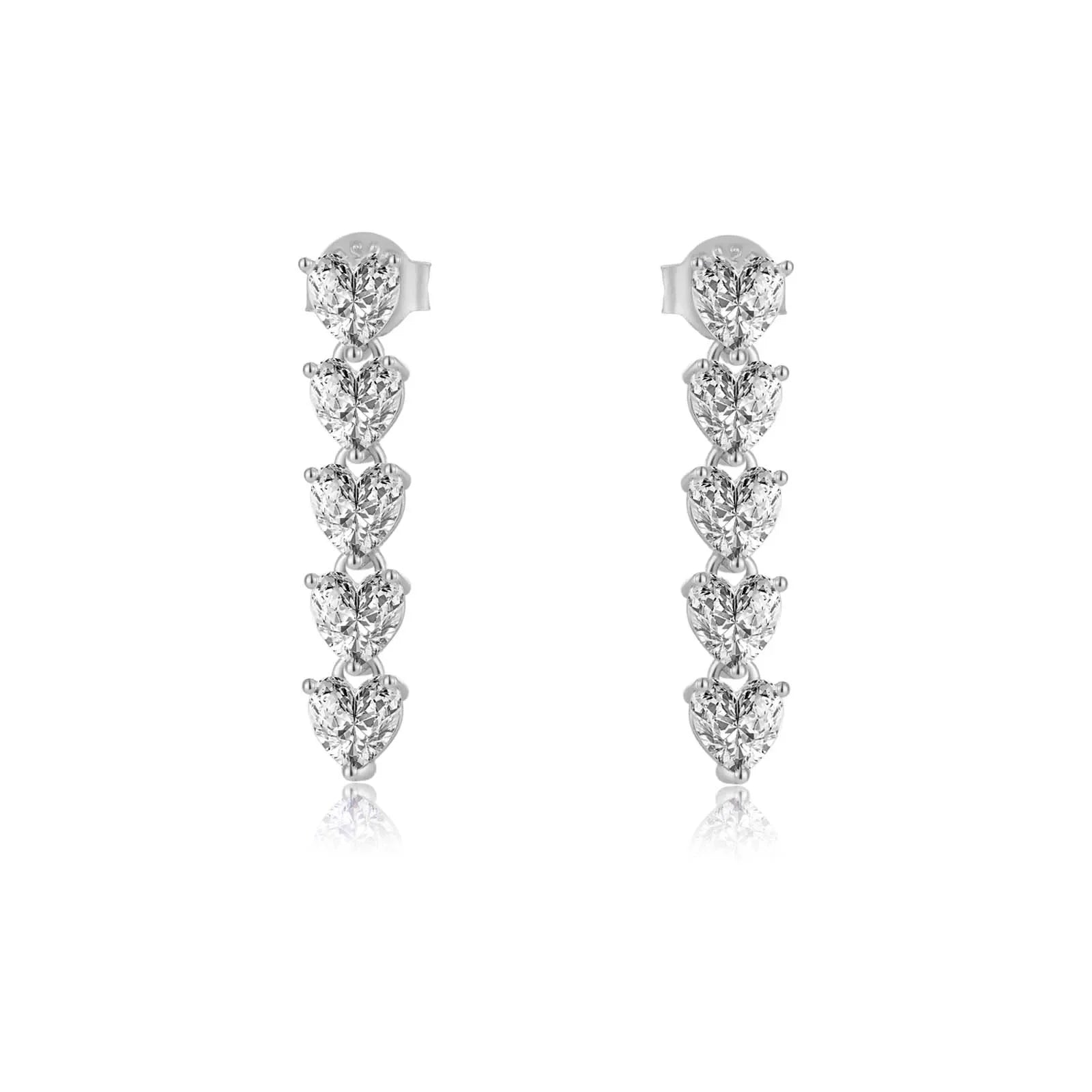 Sterling Silber Herz Ohrringe mit 4mm Zirkonia – Vergoldet oder Platinbeschichtet, Hängend mit Kette, Minimalistisch & Elegant