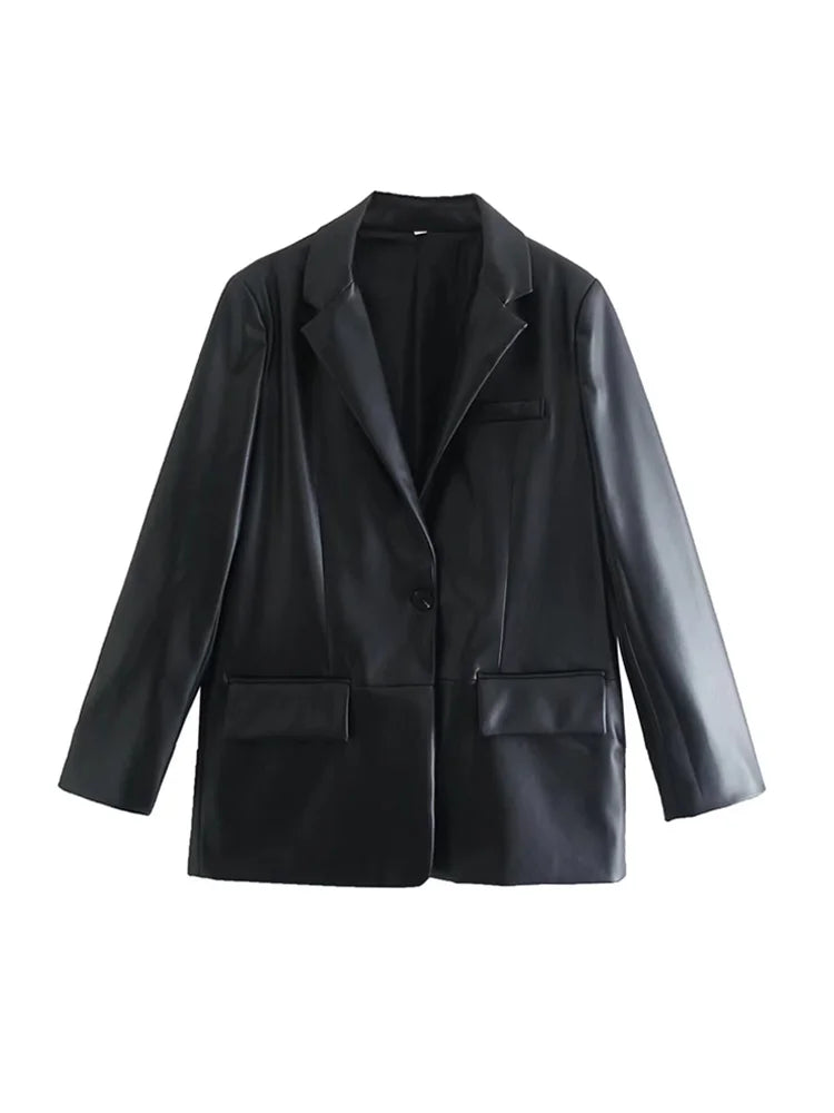 Eleganter Damenblazer aus Kunstleder – Stilvoller Langblazer