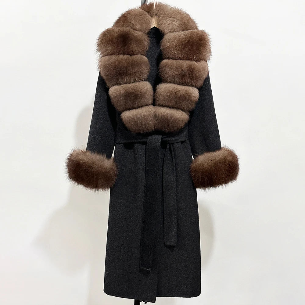 Eleganter Wollmantel mit Echtpelzkragen – Damen Wintermantel aus Wollmischung