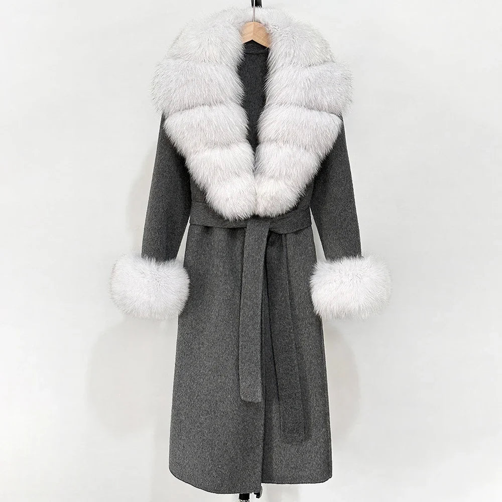 Eleganter Wollmantel mit Echtpelzkragen – Damen Wintermantel aus Wollmischung