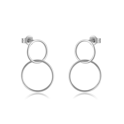 925 Sterling Silber Ohrhänger mit Doppel Kreis – 10mm & 15mm, Minimalistisch & Elegant – Vergoldet oder Platinbeschichtet