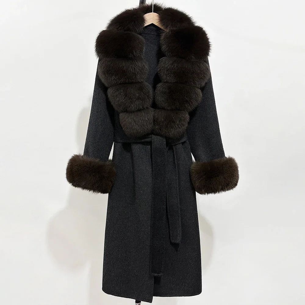 Eleganter Wollmantel mit Echtpelzkragen – Damen Wintermantel aus Wollmischung