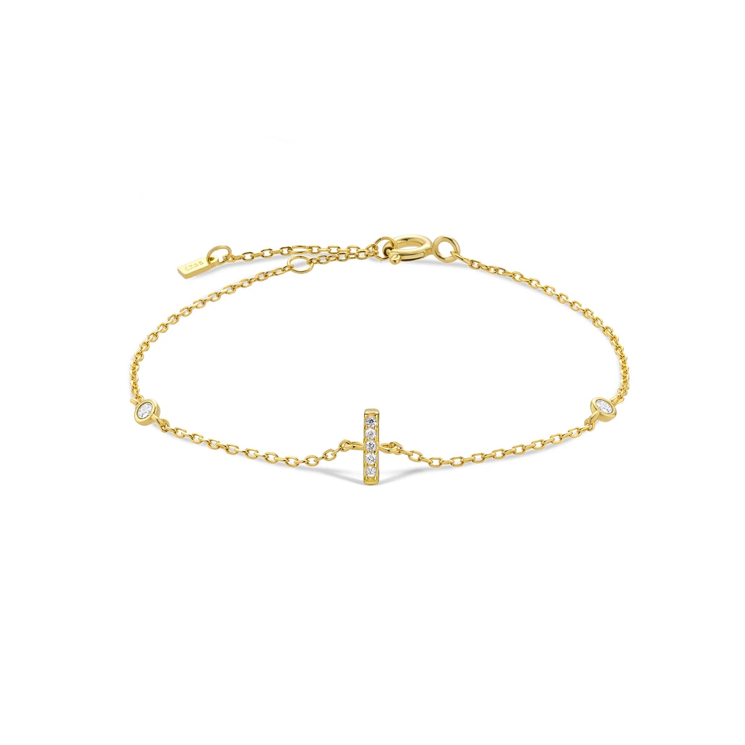 925 Sterling Silber Initial Armband, vergoldet oder platinbeschichtet – Buchstabe A–Z mit Zirkonia