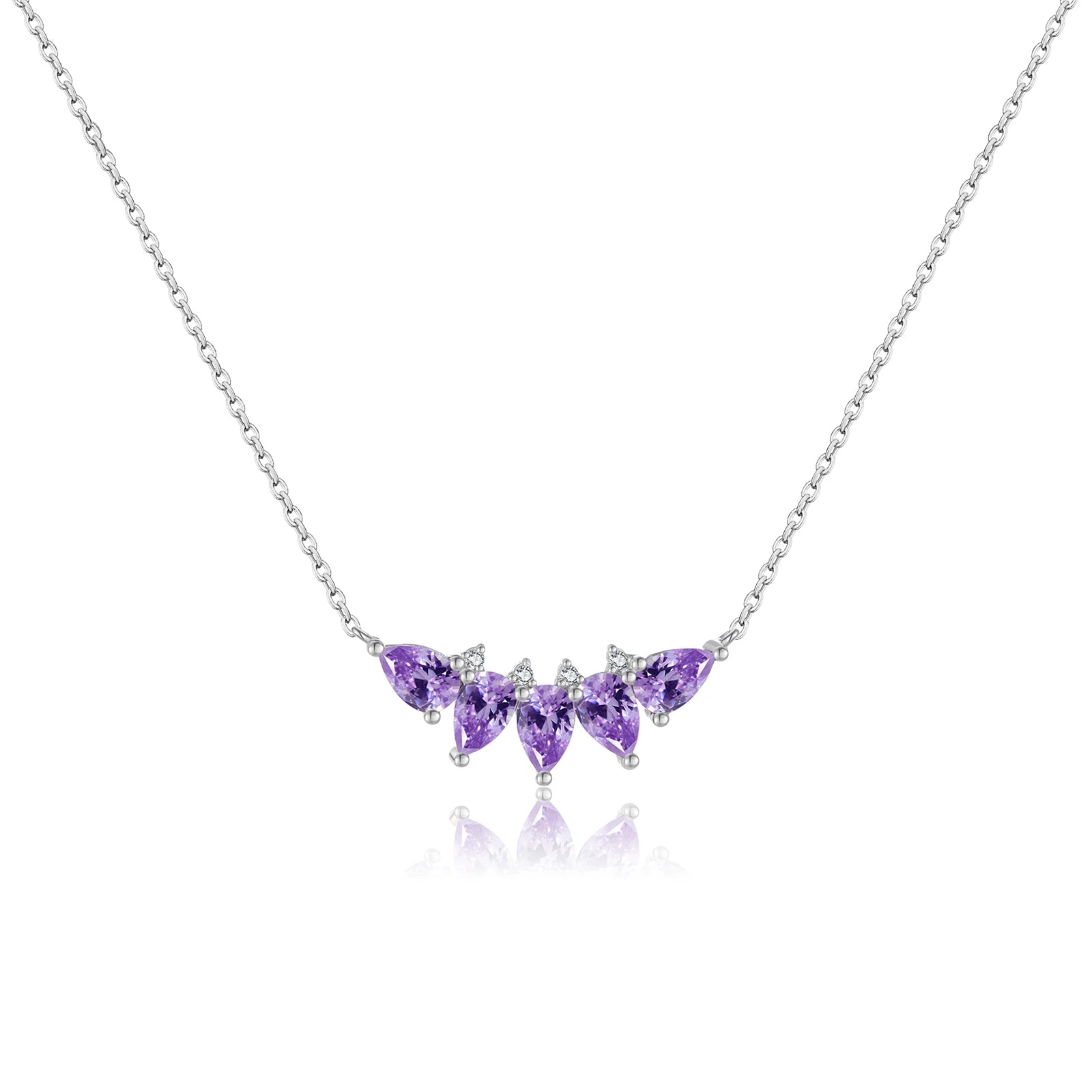 Elegante Damen Halskette, vergoldet oder platinbeschichtet aus 925 Silber – Lila Zirkonia Tropfen Anhänger