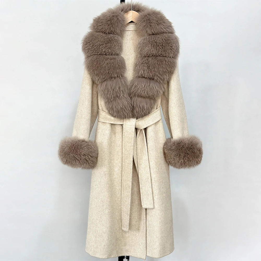 Eleganter Wollmantel mit Echtpelzkragen – Damen Wintermantel aus Wollmischung