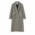 Eleganter Damen Wollmantel – Doppelreihig & Hahnentritt