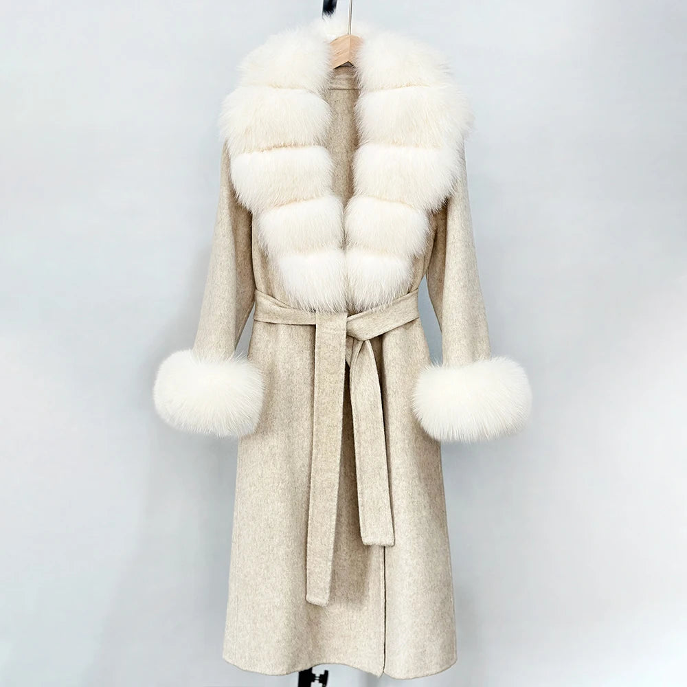 Eleganter Wollmantel mit Echtpelzkragen – Damen Wintermantel aus Wollmischung