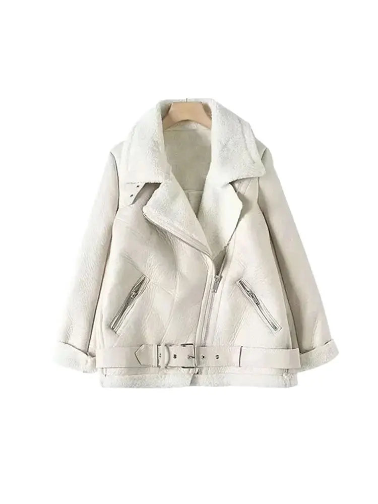 Warme Oversize Damenjacke mit Kunstfell – Wintermantel aus Kunstleder