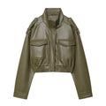 Moderne Damenjacke aus Leder – Cropped-Bomberjacke mit langen Ärmeln