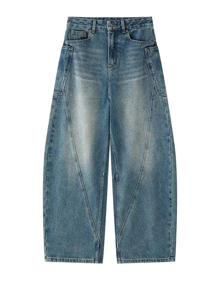 High-Waist-Jeans für Damen – weite Passform mit modernem Patchwork-Design