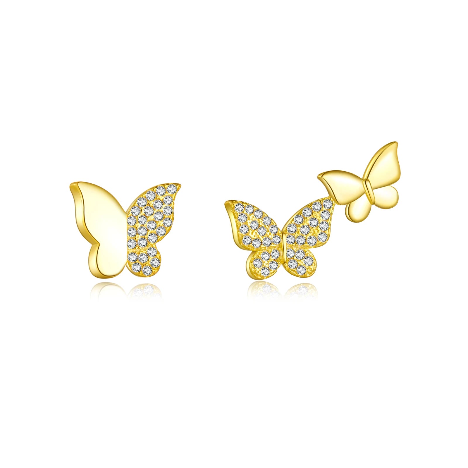 925 Sterling Silber Schmetterling Ohrstecker mit Zirkonia – Klein, Zart & Minimalistisch – Vergoldet oder Platinbeschichtet