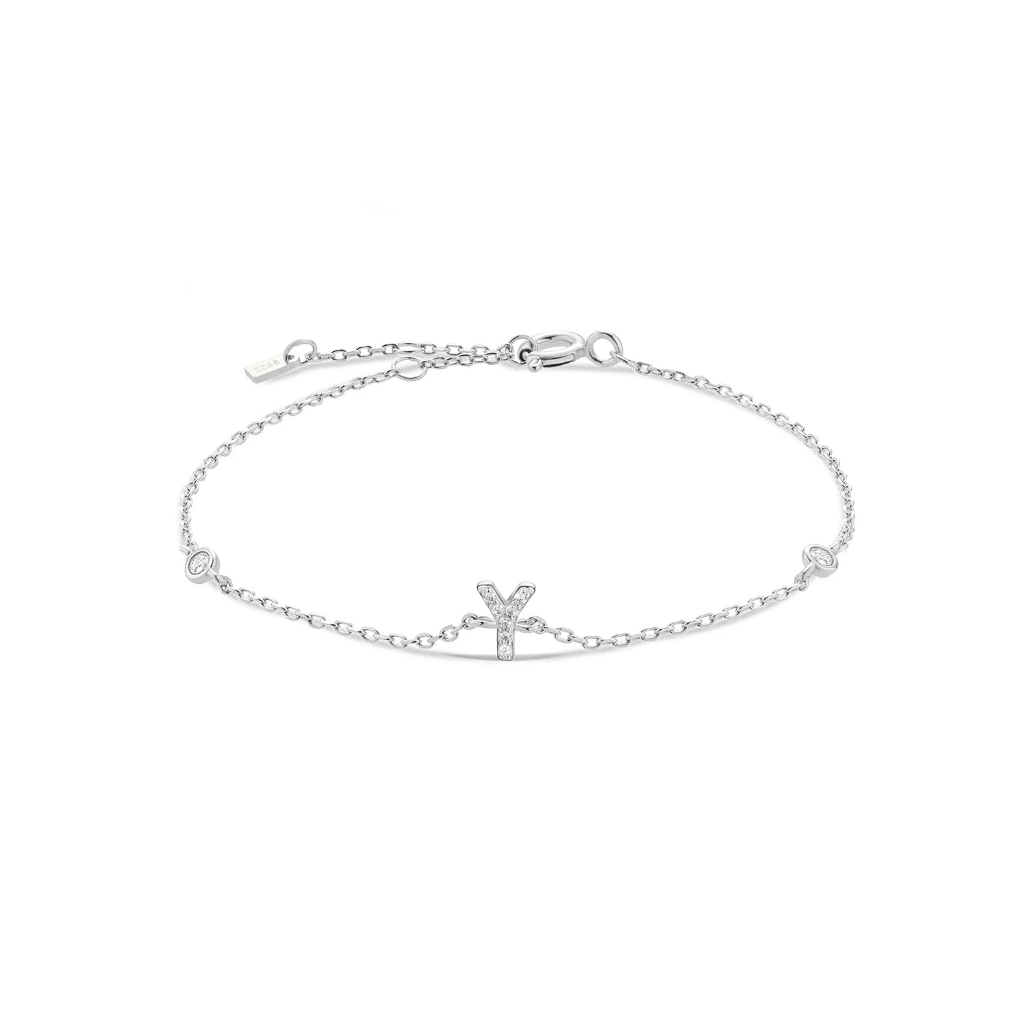 925 Sterling Silber Initial Armband, vergoldet oder platinbeschichtet – Buchstabe A–Z mit Zirkonia