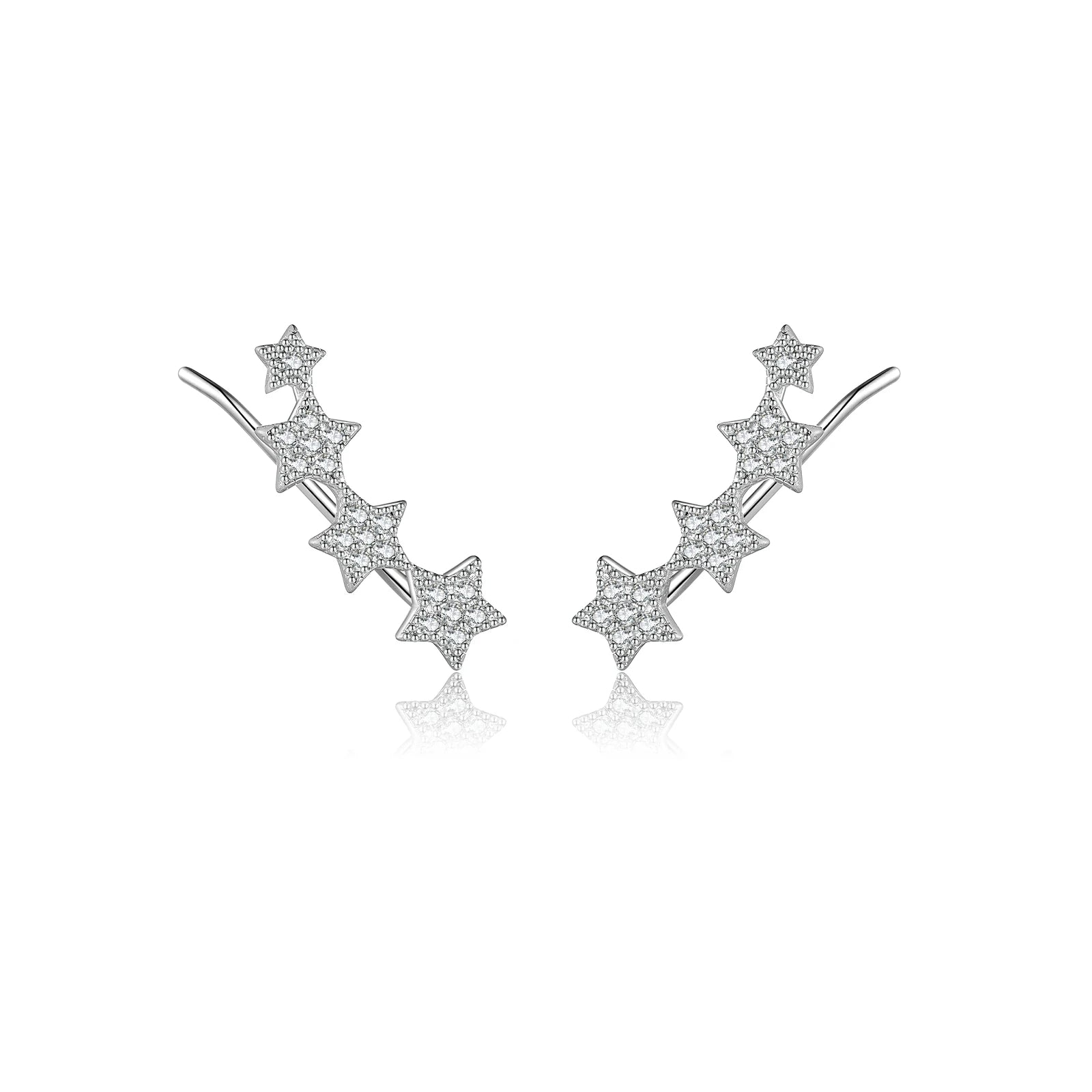 Eleganter Ohrkletterer aus 925 Sterling Silber, platinbeschichtet, mit funkelnden Zirkonia-Sternen – luxuriös und zeitlos.