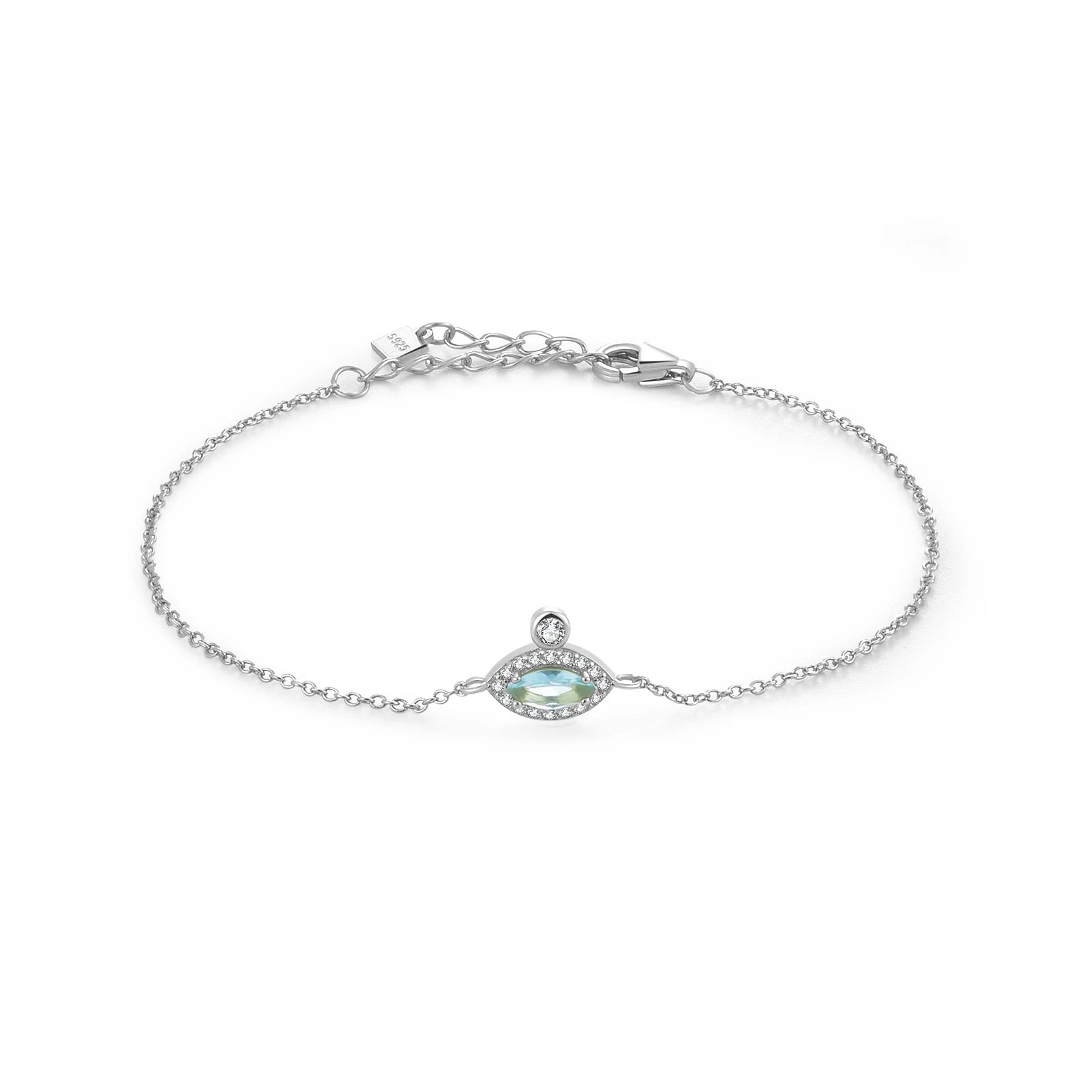 Luxus Damen Armband aus 925 Sterling Silber – Blaues Auge mit Zirkonia, vergoldet oder platinbeschichtet, elegant und raffiniert
