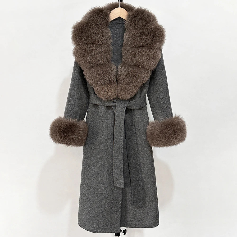 Eleganter Wollmantel mit Echtpelzkragen – Damen Wintermantel aus Wollmischung