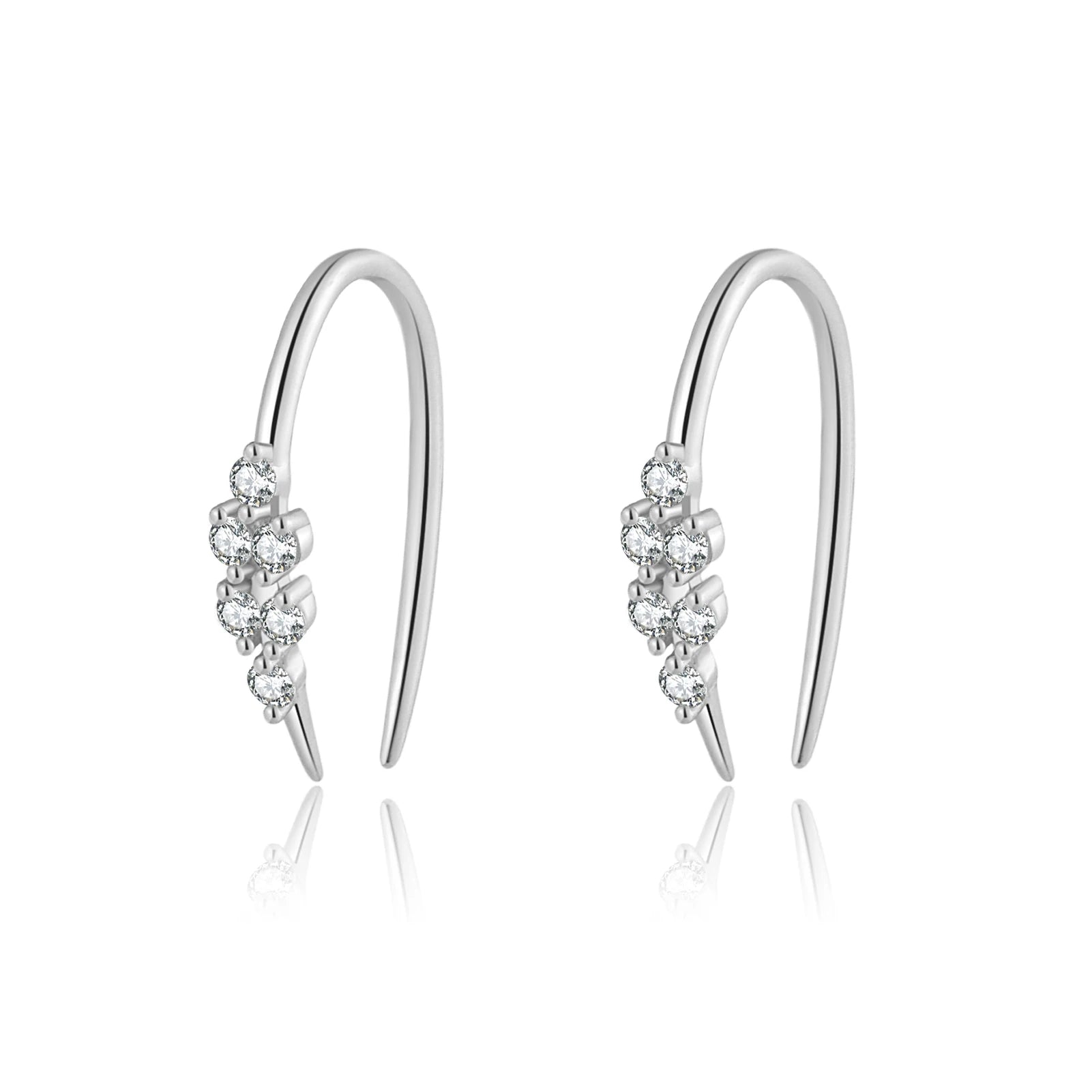925 Sterling Silber Cuff Ohrring mit Huggie & Kette (Threader) – Zirkonia, Modern & Elegant – Vergoldet oder Platinbeschichtet