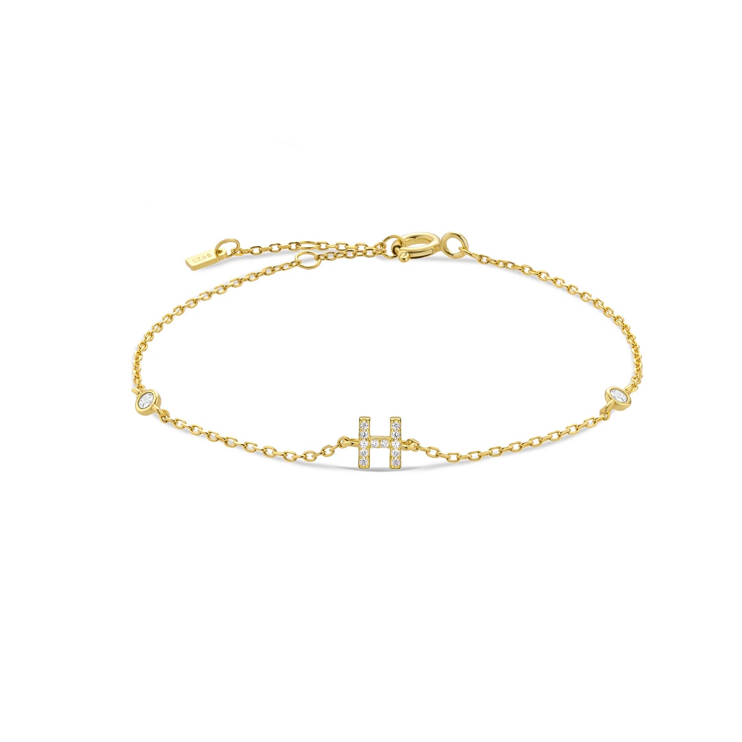 925 Sterling Silber Initial Armband, vergoldet oder platinbeschichtet – Buchstabe A–Z mit Zirkonia
