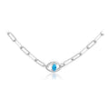 Elegante Damen Halskette aus 925 Sterling Silber – Vergoldet oder Platinbeschichtet mit Blauem Zirkonia Auge, Luxuriöser Schmuck