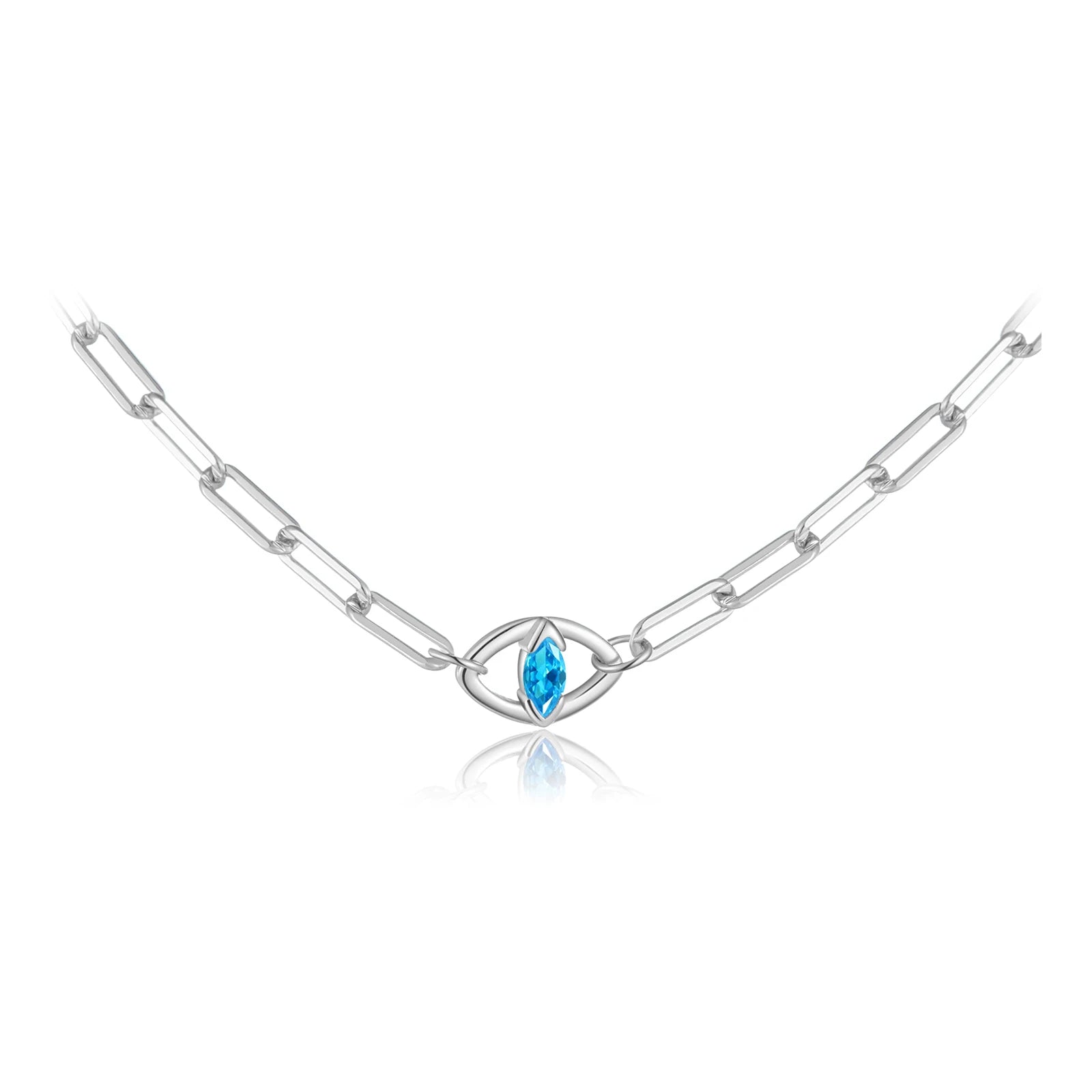 Elegante Damen Halskette aus 925 Sterling Silber – Vergoldet oder Platinbeschichtet mit Blauem Zirkonia Auge, Luxuriöser Schmuck