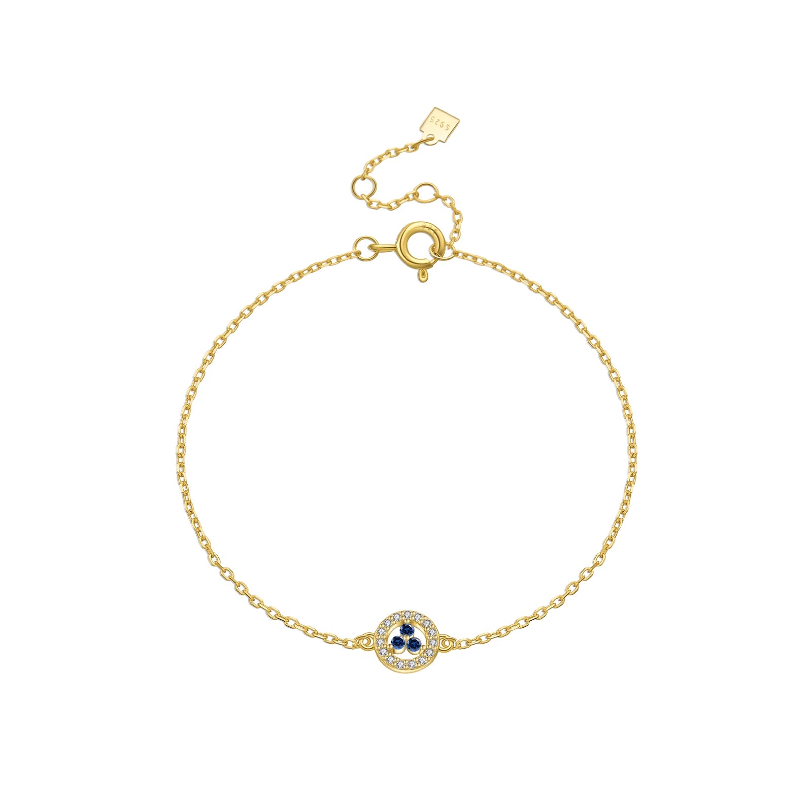 925 Sterling Silber Armband, Vergoldet oder Platinbeschichtet, mit Blauem Zirkonia Kreis Anhänger – Zeitlos & Feminin