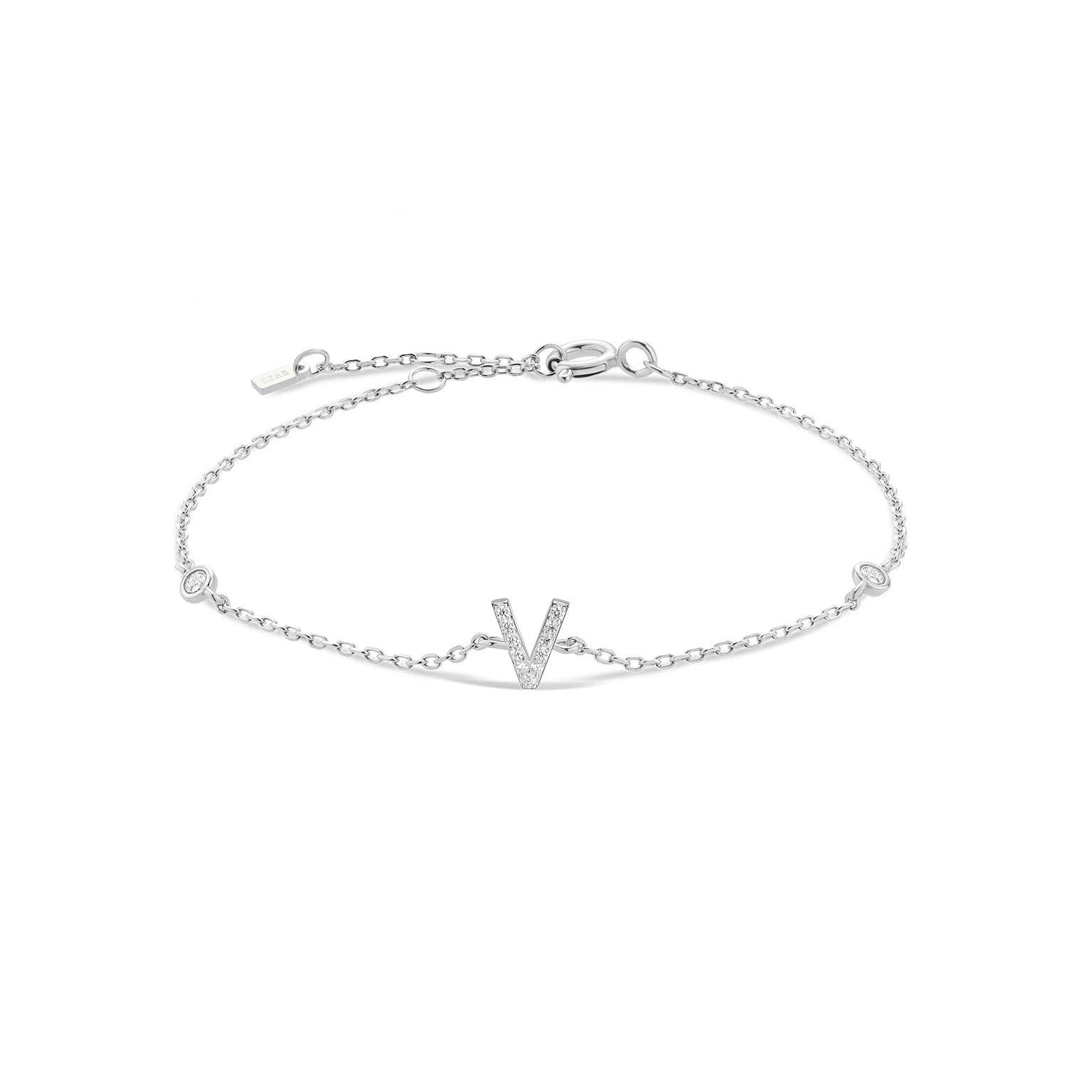 925 Sterling Silber Initial Armband, vergoldet oder platinbeschichtet – Buchstabe A–Z mit Zirkonia