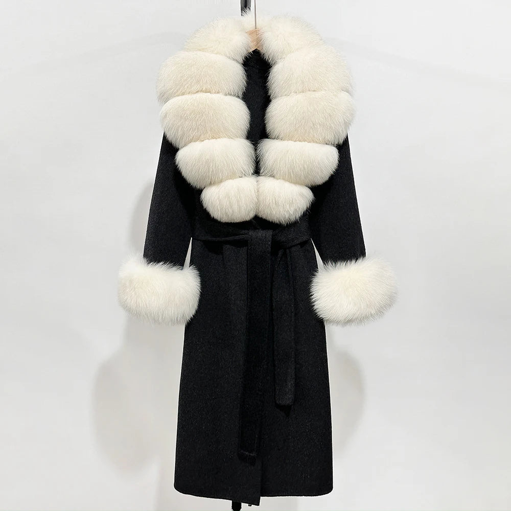 Eleganter Wollmantel mit Echtpelzkragen – Damen Wintermantel aus Wollmischung