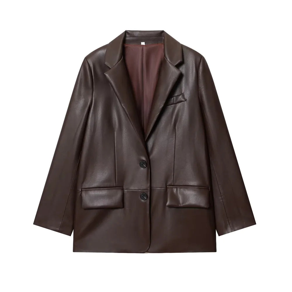 Eleganter Damenblazer aus Kunstleder – Stilvoller Langblazer