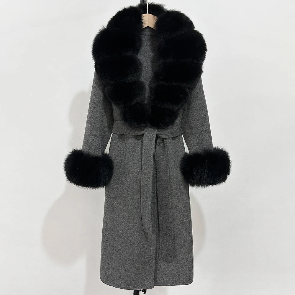 Eleganter Wollmantel mit Echtpelzkragen – Damen Wintermantel aus Wollmischung